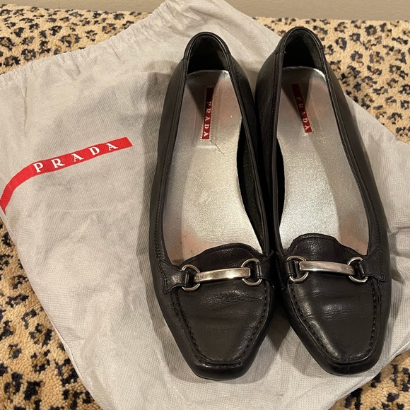 Prada Sport Linea Rossa Vintage Loafer Ballet Flat with metal bar Size 37.5 - Picture 1 of 8